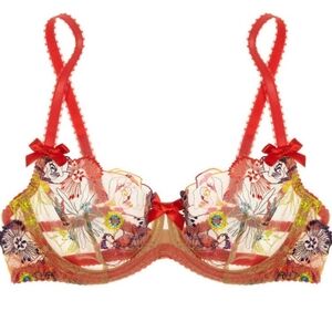Agent Provocateur Zuri Embroidered Bra Red Floral 32C Unlined